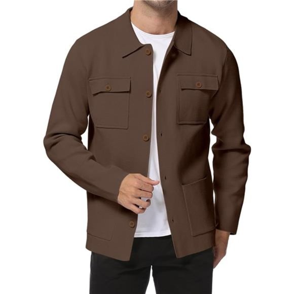 Men's Cardigan Sweater Casual Knit Button Down Long Sleeve Winter Sweater, Brown - Picture 3 of 5